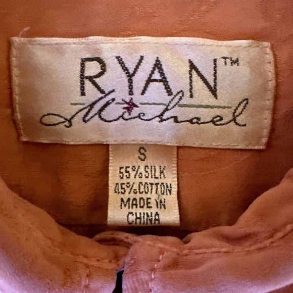 Ryan Michael Small Western Silk Cotton Orange Long Sleeve Ruffle Blouse Top - Picture 10 of 13